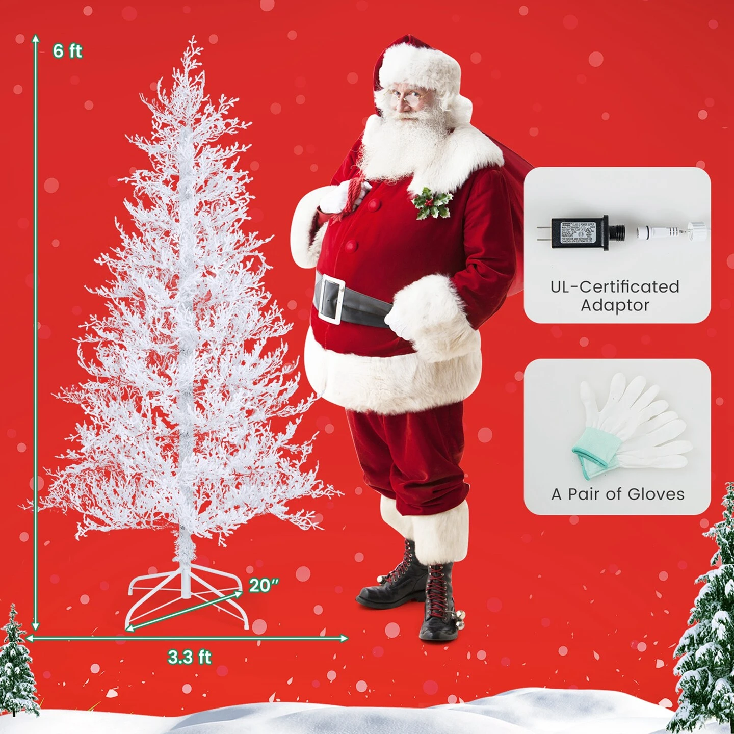 Costway 6 FT Pre-Lit Christmas Tree Snow Flocked Hinged 11 Lighting Modes With 300 Lights 12 Costway 6 FT Pre-Lit Christmas Tree Snow Flocked Hinged 11 Lighting Modes With 300 Lights - Image 10