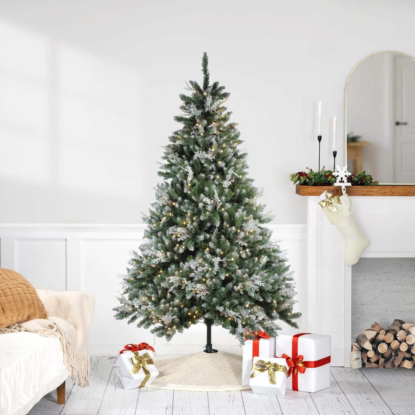 Northlight Real Touch™️ Pre-Lit Medium Sierra Fir Artificial Frosted Christmas Tree - 6.5' - Warm Clear LED Lights Green 3 Northlight Real Touch™️ Pre-Lit Medium Sierra Fir Artificial Frosted Christmas Tree - 6.5' - Warm Clear LED Lights Green