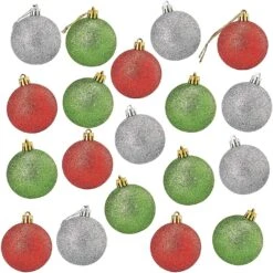 Juvale 48 Pack Mini Christmas Tree Ornaments, 1.5 In, Glitter Red, Green, Silver, Shatterproof Assorted Mini Christmas Balls, Holiday Decoration Multicolor