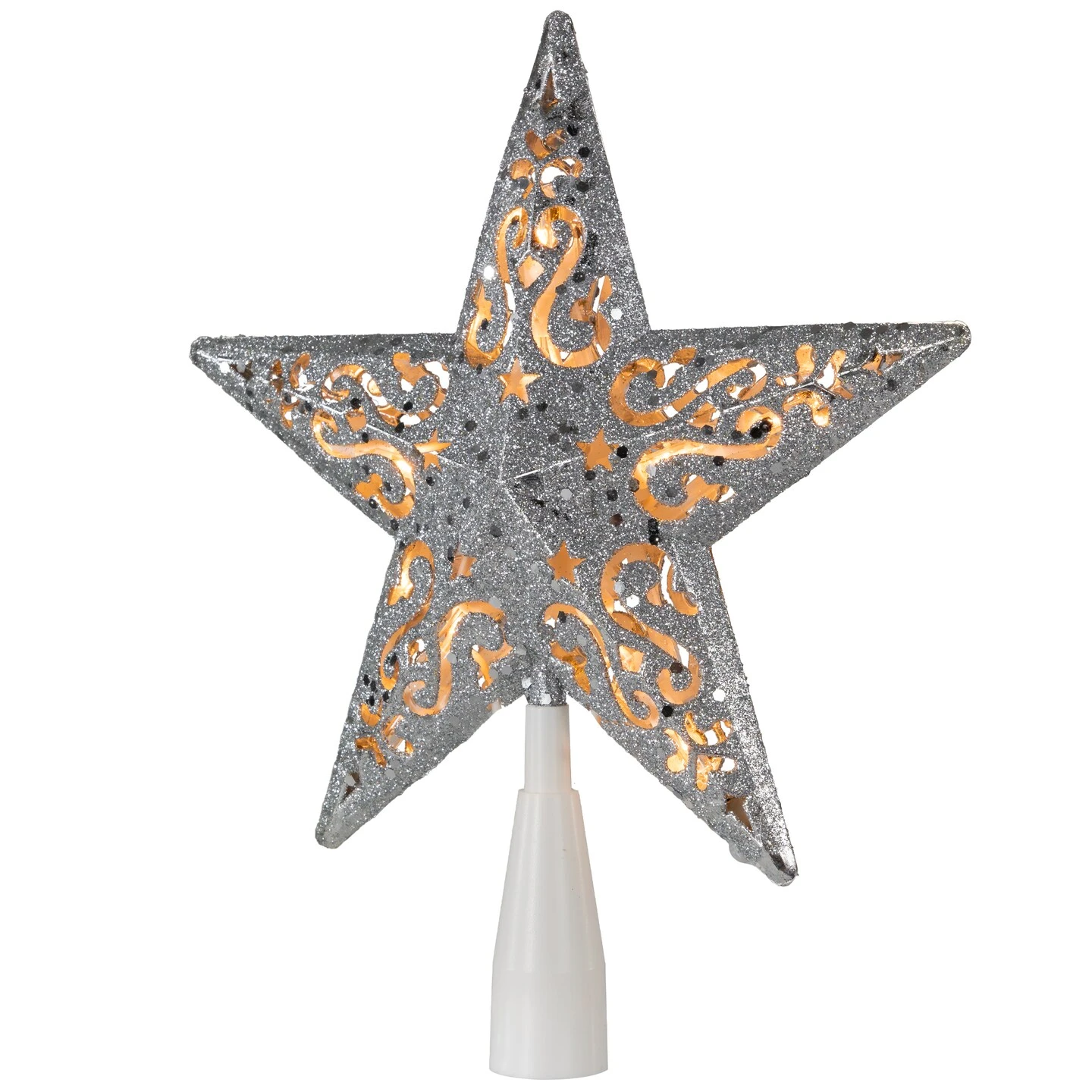 Northlight 8.5" Lighted Silver Glitter Star Cut Out Design Christmas Tree Topper - Clear Lights, White Wire 7 Northlight 8.5" Lighted Silver Glitter Star Cut Out Design Christmas Tree Topper - Clear Lights, White Wire - Image 5