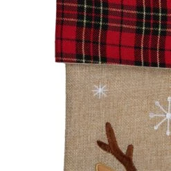 Northlight 19" Burlap Plaid Whimsical Reindeer Waiving Christmas Stocking Beige 12 Northlight 19" Burlap Plaid Whimsical Reindeer Waiving Christmas Stocking Beige -Northlight Shop 2306040707430630624