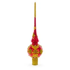 Luxurious Crimson Red With Golden Glitter Glass Christmas Tree Topper -Northlight Shop 2306055999217679568