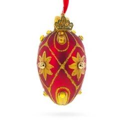 Red With Gold Floral And Jewel Accents Mini Glass Egg Ornament 2.9 Inches 11 Red With Gold Floral And Jewel Accents Mini Glass Egg Ornament 2.9 Inches -Northlight Shop 2306056000873716944
