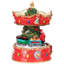 Northlight Santa On Train Musical Christmas Carousel - 6" - Red And Gold -Northlight Shop 2306080450884198608