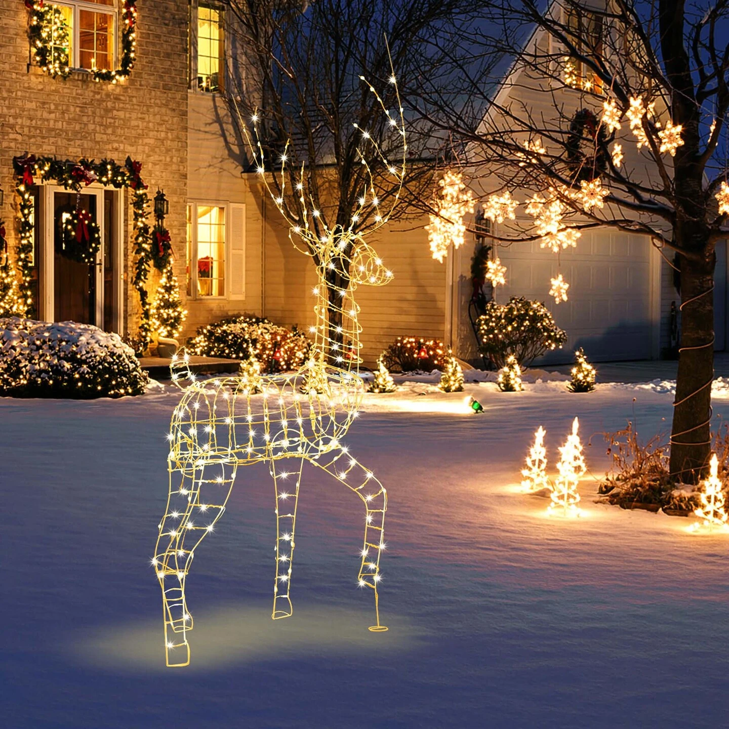 Costway 6 FT Pre-Lit Christmas Reindeer With 300 Warm White LED Lights Ground Stakes 10 Costway 6 FT Pre-Lit Christmas Reindeer With 300 Warm White LED Lights Ground Stakes - Image 8