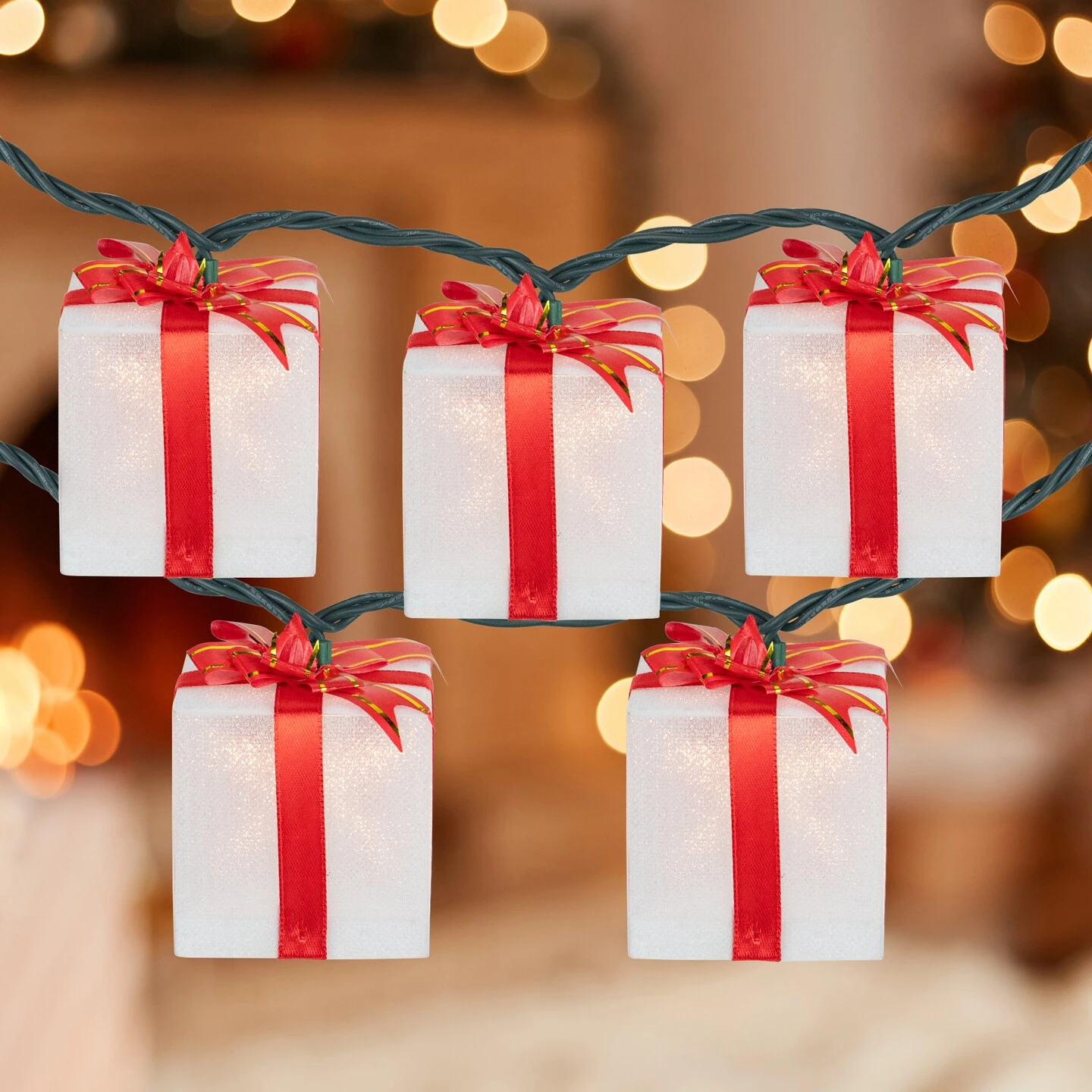 Northlight Bow Wrapped Presents Christmas Light Set - Clear - 7.5' Green Wire - 10ct White 3 Northlight Bow Wrapped Presents Christmas Light Set - Clear - 7.5' Green Wire - 10ct White