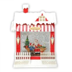 Raz 10" LED Lighted Santa's Toy Shop Snow Globe Christmas Decoration Red