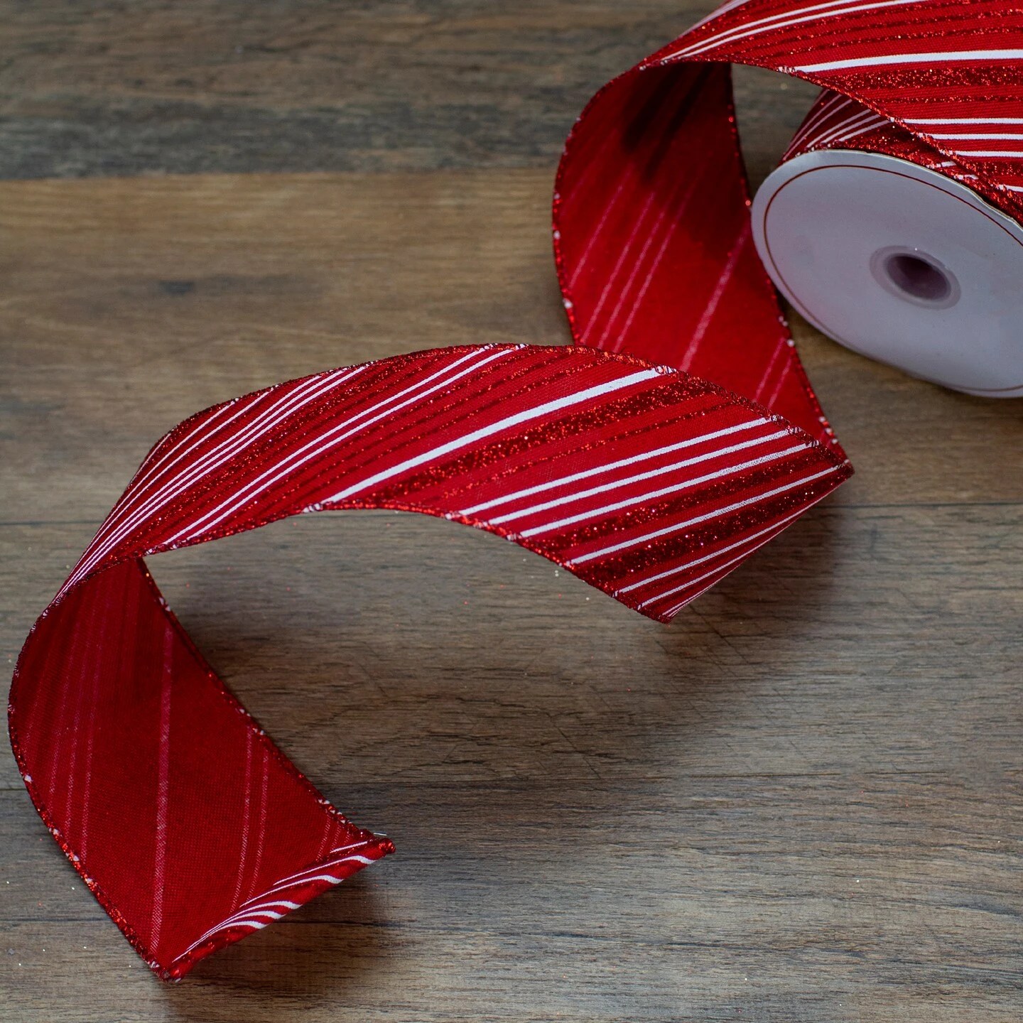 Northlight Red And White Striped Christmas Wired Craft Ribbon 2.5" X 10 Yards 5 Northlight Red And White Striped Christmas Wired Craft Ribbon 2.5" X 10 Yards - Image 3