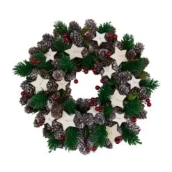 Northlight Pine Cone And Berries With Stars Artificial Christmas Wreath, 10-Inch, Unlit Ivory