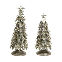 Melrose Metal Holly Leaf Artificial Christmas Tabletop Trees - 3' - Set Of 2 Silver -Northlight Shop 2306343817868337824 1