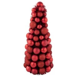 Northlight 3-Finish Shatterproof Ball Christmas Tree With Tinsel - 15.75" - Red -Northlight Shop 2306343818522124960 2