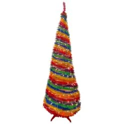 Northlight 6' Pre-Lit Rainbow Tinsel Pop-Up Artificial Christmas Tree, Clear Lights Multi -Northlight Shop 2306343818534707872 1