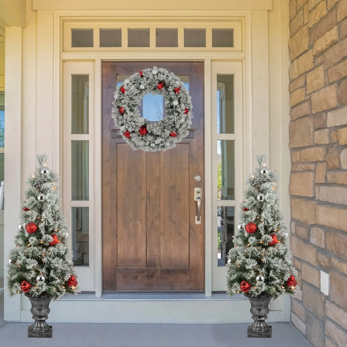 Northlight 4’ Pre-Lit Potted Snowy Bristle Pine Flocked Artificial Christmas Tree, Clear Lights Green 5 Northlight 4’ Pre-Lit Potted Snowy Bristle Pine Flocked Artificial Christmas Tree, Clear Lights Green - Image 3