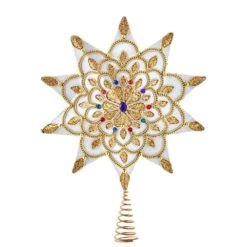 Kurt Adler White And Gold Jeweled Star Treetop - 16 Inch 31 Kurt Adler White And Gold Jeweled Star Treetop - 16 Inch -Northlight Shop 238023109917104 1