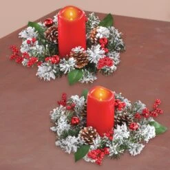 Collections Etc Frosted Pine Rings And Flameless Candles, 2 Pc -Northlight Shop 244406585010608 1