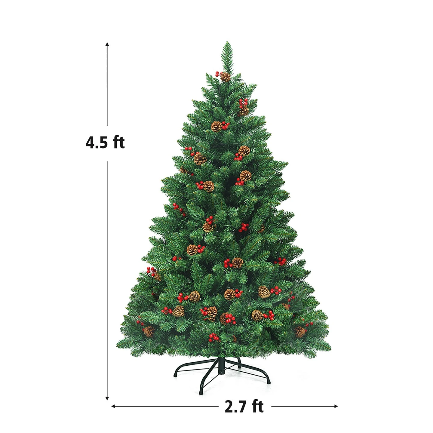 Costway 4.5Ft Pre-lit Hinged Christmas Tree W/ Pine Cones Red Berries And 300 LED Lights 19 Costway 4.5Ft Pre-lit Hinged Christmas Tree W/ Pine Cones Red Berries And 300 LED Lights - Image 17