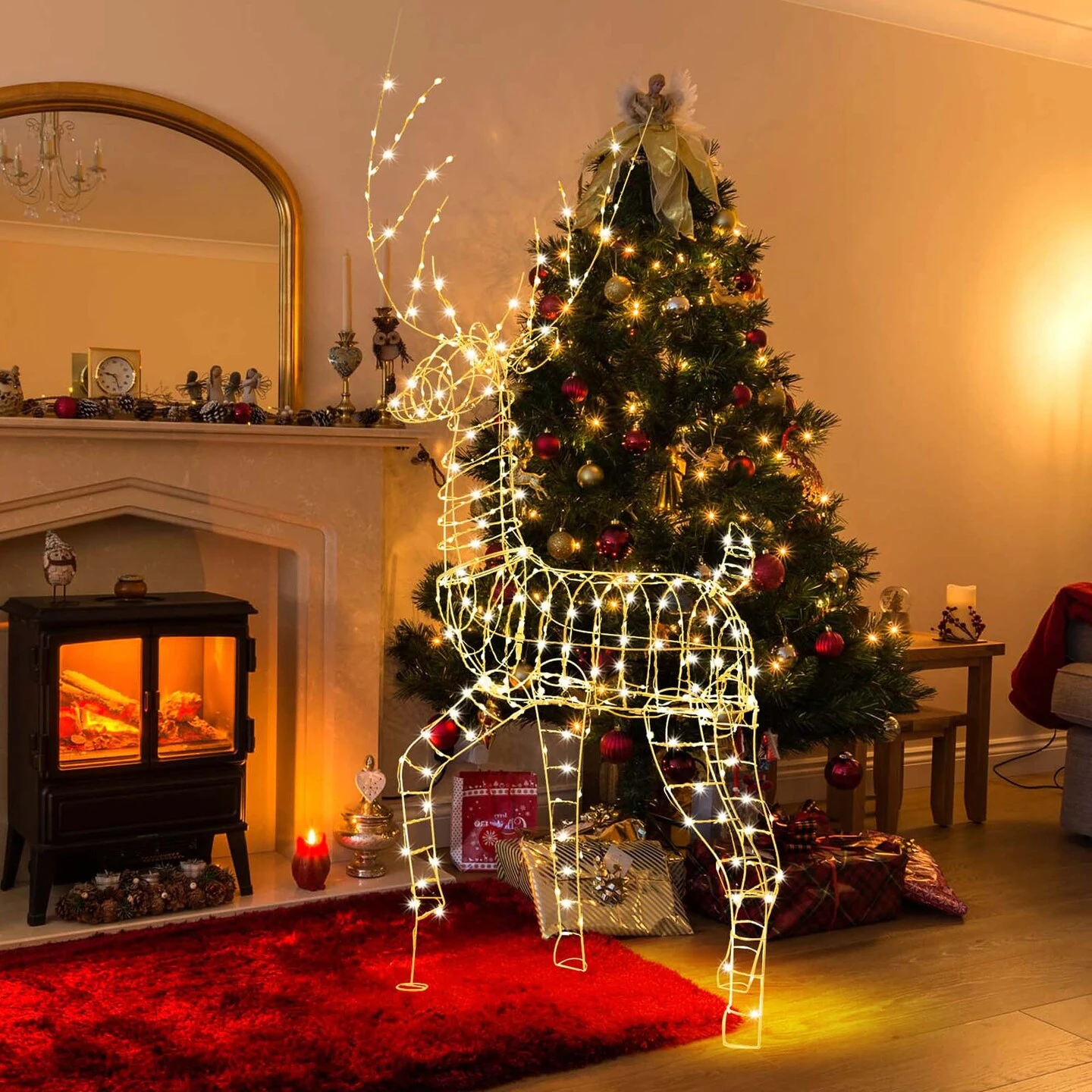 Costway 6 FT Pre-Lit Christmas Reindeer With 300 Warm White LED Lights Ground Stakes 7 Costway 6 FT Pre-Lit Christmas Reindeer With 300 Warm White LED Lights Ground Stakes - Image 5