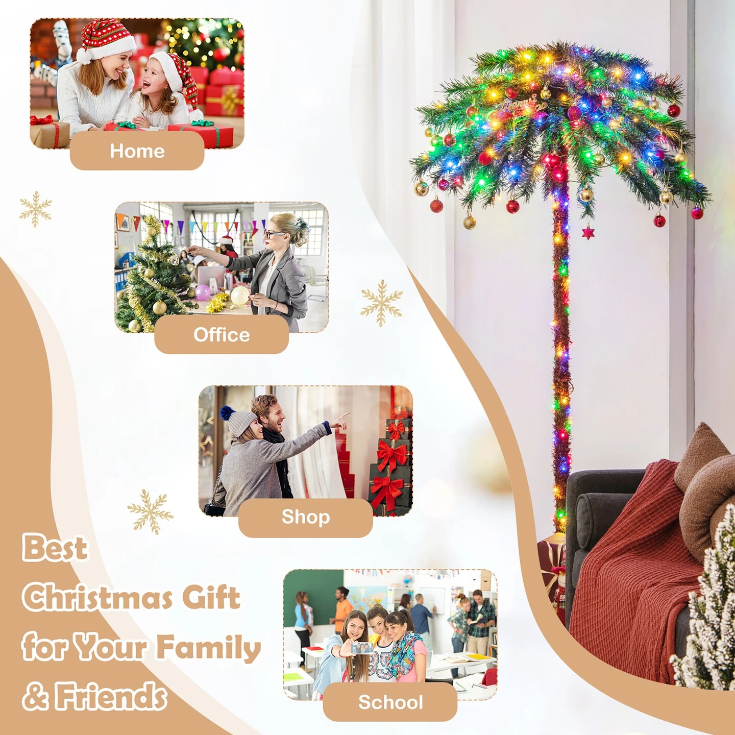 Costway 6FT Pre-Lit Artificial Tropical Christmas Palm Tree W/ 210 Multi-Color Lights 13 Costway 6FT Pre-Lit Artificial Tropical Christmas Palm Tree W/ 210 Multi-Color Lights - Image 11