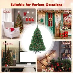 Costway 4.5Ft Pre-lit Hinged Christmas Tree W/ Pine Cones Red Berries And 300 LED Lights 25 Costway 4.5Ft Pre-lit Hinged Christmas Tree W/ Pine Cones Red Berries And 300 LED Lights -Northlight Shop 246573812446640