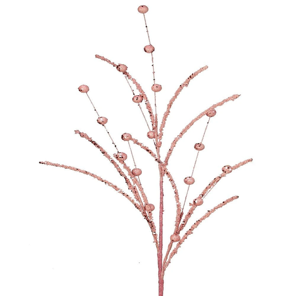 35" Pink Glitter Sequin Bead Stem And Ball Spray - Glamorous Christmas Decor 3 35" Pink Glitter Sequin Bead Stem And Ball Spray - Glamorous Christmas Decor