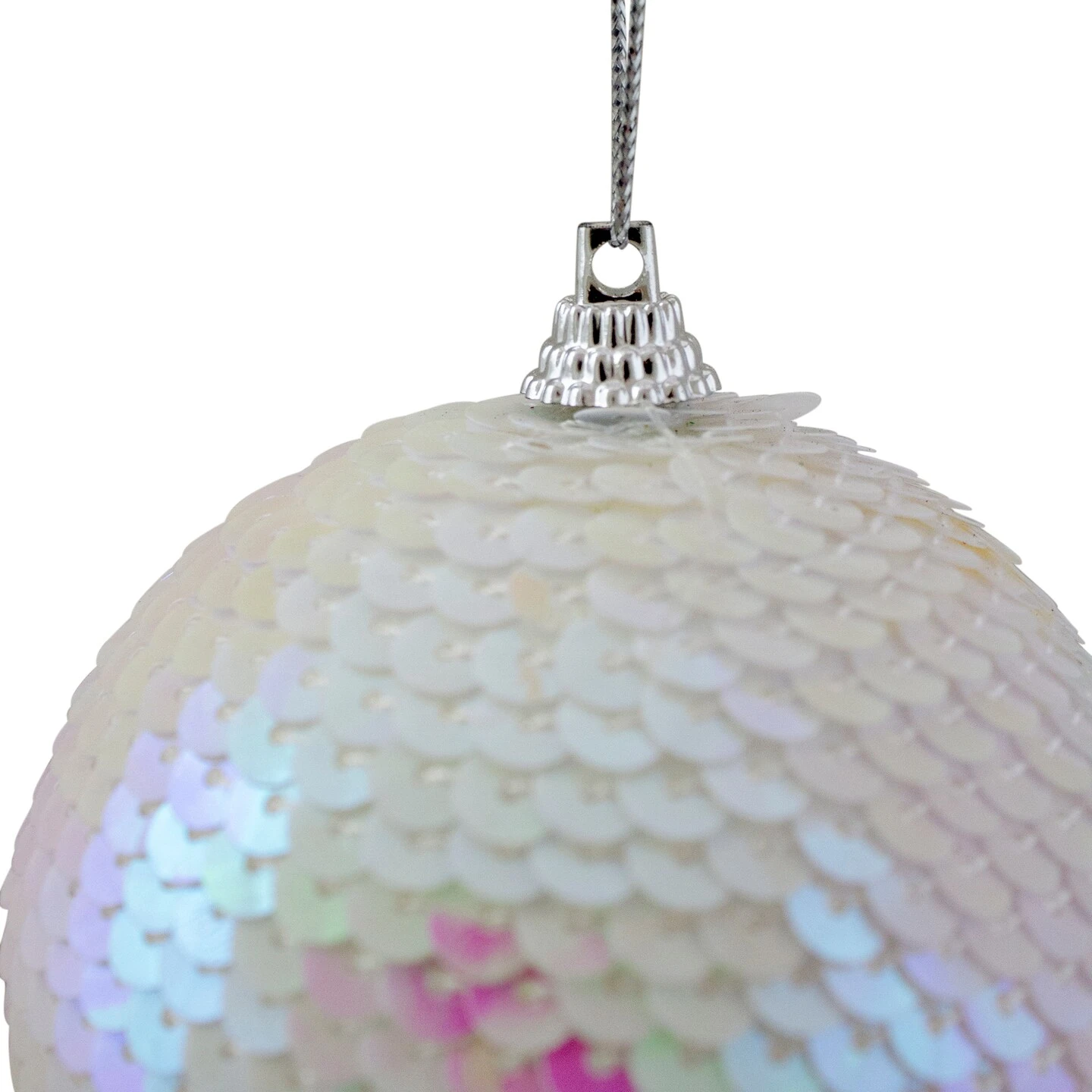 Northlight 3" White Iridescent Sequin Shatterproof Ball Christmas Ornament 6 Northlight 3" White Iridescent Sequin Shatterproof Ball Christmas Ornament - Image 4
