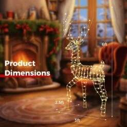 Costway 6 FT Pre-Lit Christmas Reindeer With 300 Warm White LED Lights Ground Stakes 34 Costway 6 FT Pre-Lit Christmas Reindeer With 300 Warm White LED Lights Ground Stakes -Northlight Shop 25526466737584 2