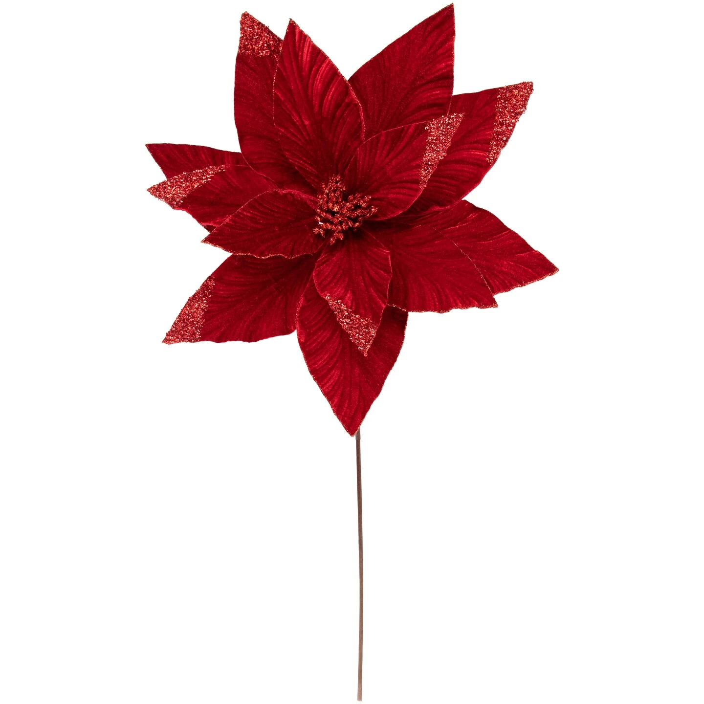 Northlight 24" Red Glittered Poinsettia Christmas Stem Spray 4 Northlight 24" Red Glittered Poinsettia Christmas Stem Spray - Image 2