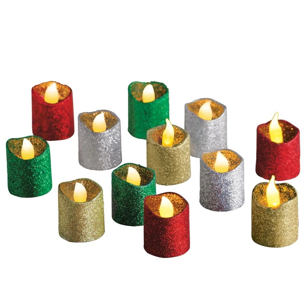 Collections Etc LED Glitter Holiday Flameless Votives - Set Of 12 4 Collections Etc LED Glitter Holiday Flameless Votives - Set Of 12 - Image 2