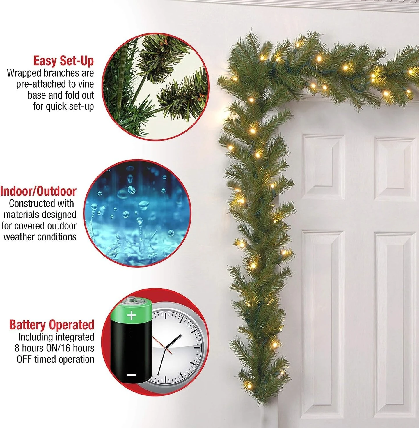 9 Feet -Pre-Lit Artificial Christmas Garland, Green, Norwood Fir 8 9 Feet -Pre-Lit Artificial Christmas Garland, Green, Norwood Fir - Image 6