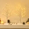 Tabletop Christmas Tree, White Birch Tree With LED Lights- Set Of 2, Warm White Small Tree Lights Battery Powered Timer, Lighted Tree For Mantle Christmas Decorations (2FT, 24LED)