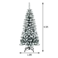 4.5 Feet Unlit Hinged Snow Flocked Artificial Pencil Christmas Tree With 242 Branch 23 4.5 Feet Unlit Hinged Snow Flocked Artificial Pencil Christmas Tree With 242 Branch -Northlight Shop 264572055975776