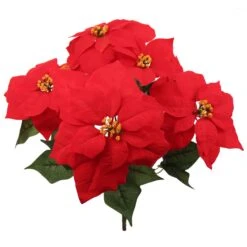 20-Inch Red Velvet Poinsettia Bush With 7 Lifelike Silk Blooms For Christmas Decor - Indoor/Outdoor Use | 2024 Christmas Collection, Floral Home By Artificial Flowers