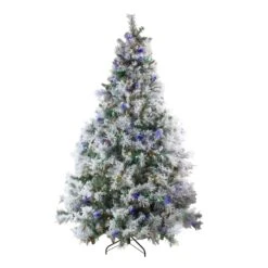Northlight 7.5' Pre-Lit LED Lights Flocked Victoria Pine Artificial Christmas Tree - Multicolor Light Options Green -Northlight Shop 269574598284768