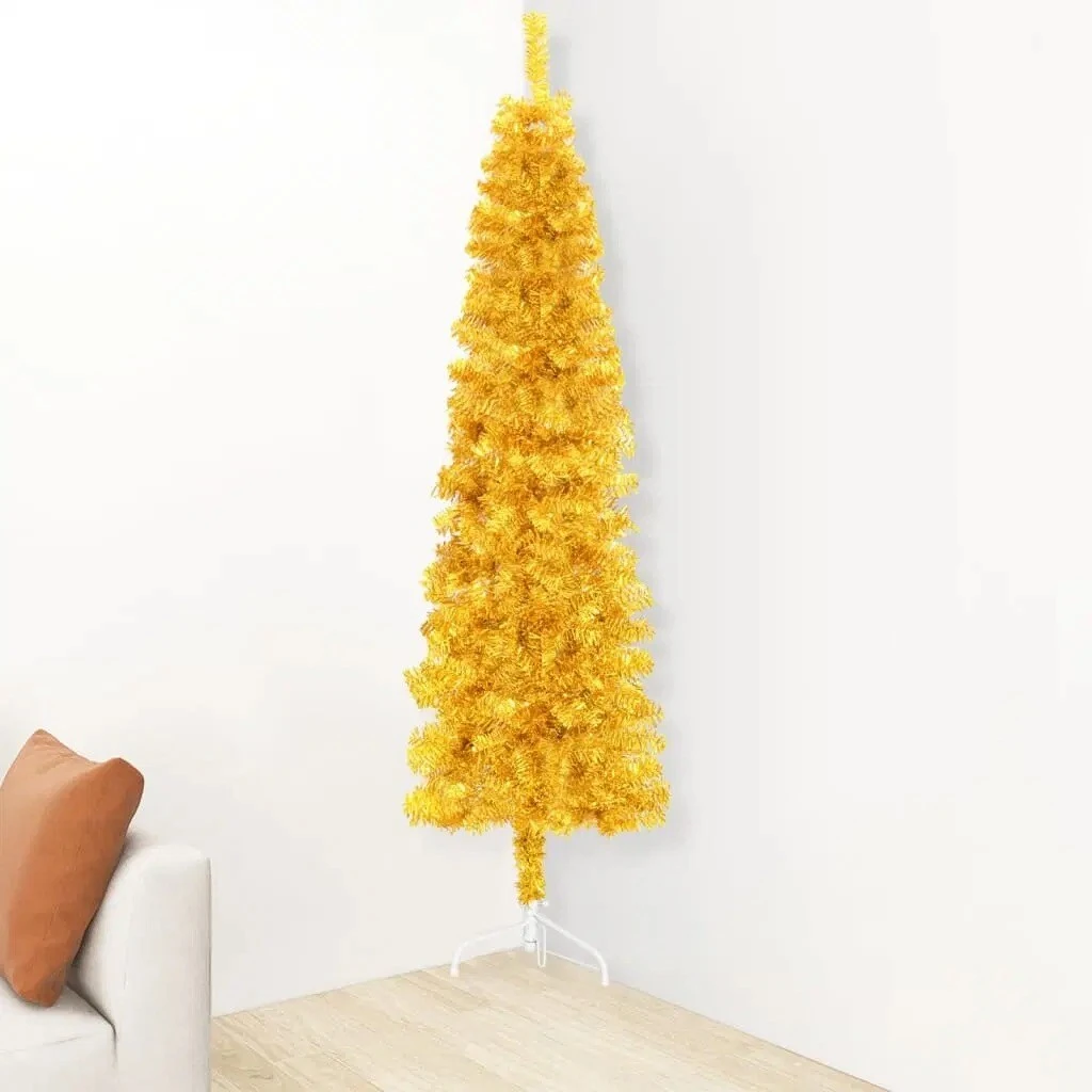 VIDAXL 5ft Slim Half Christmas Tree With Gold Stand 10 VIDAXL 5ft Slim Half Christmas Tree With Gold Stand - Image 8