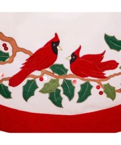 48" Red And White With Cardinals Applique Velvet Tree Skirt -Northlight Shop 269575686663904 2