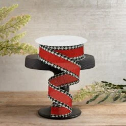 1.5" Houndstooth Edge Ribbon: Red, Black, White (10 Yards) -Northlight Shop 276011437261168