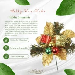Set Of 12: Holly Pine Picks With Gift Box, Ornament Balls, & Drum | Festive Holiday Decor | Trees, Wreaths, & Garlands | Christmas Picks | Home & Office Decor - 2024 Christmas Collection, Floral Home By Artificial Flowers -Northlight Shop 278980155010608