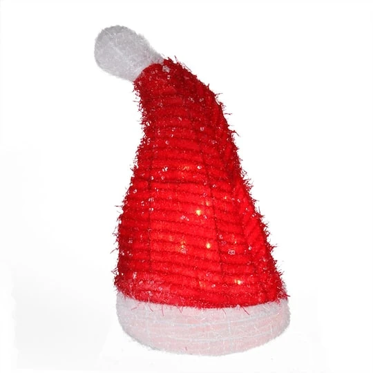 Northlight 12.75" Lighted Iced Tinsel Santa Hat Christmas Tree Topper, Clear Lights 7 Northlight 12.75" Lighted Iced Tinsel Santa Hat Christmas Tree Topper, Clear Lights - Image 5