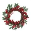 Northlight 18" Red Berries & Two-Tone Green Leaves Artificial Wreath, Unlit