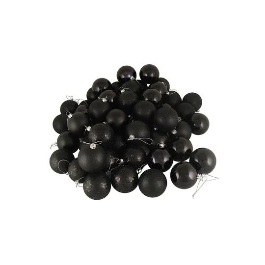 Northlight 60ct Jet Black Shatterproof 4-Finish Ball Ornaments 4 Northlight 60ct Jet Black Shatterproof 4-Finish Ball Ornaments - Image 2