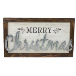 Northlight 18" Merry Christmas Framed Wood And Metal Wall Decoration Ivory -Northlight Shop 28678894248608 2