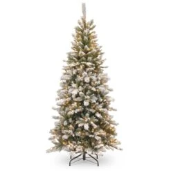 7.5 Ft. Pre-Lit Snowy Mountain Pine Slim Hinged Artificial Christmas Tree, Clear Lights -Northlight Shop 28904 SMT 304 75 1