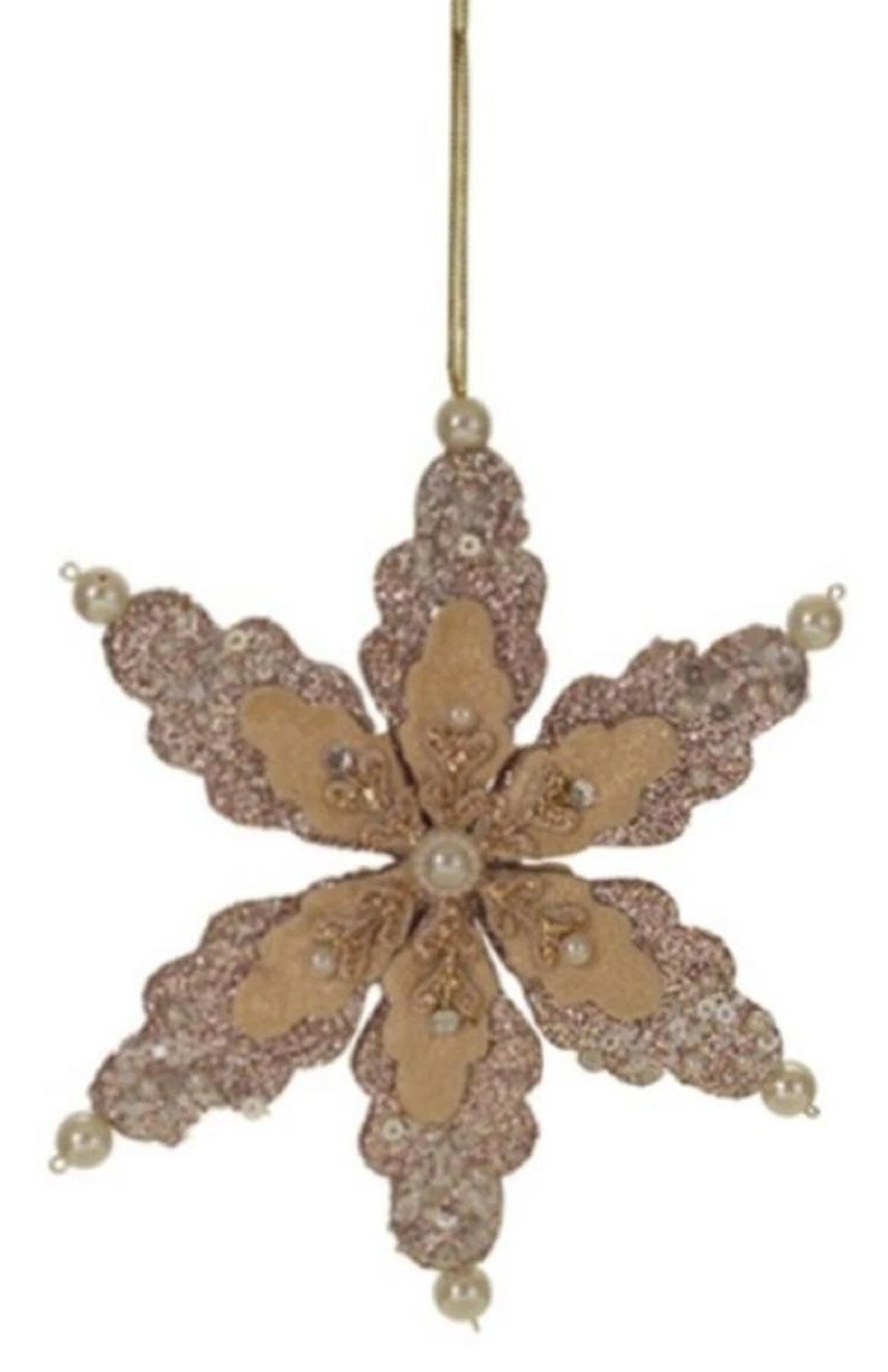 Melrose 6" Beige Glittered Snowflake With Pearls And Gems Christmas Ornament 3 Melrose 6" Beige Glittered Snowflake With Pearls And Gems Christmas Ornament