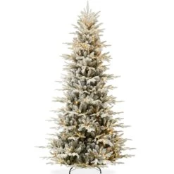 Best Choice Products Pre-Lit Flocked Artificial Aspen Noble Fir Christmas Tree W/ Branch Tips, LED Lights