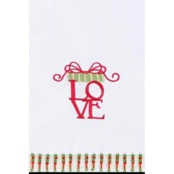 Christmas Present "Love " Embroidered 100% Cotton Beaded Guest Dishtowel