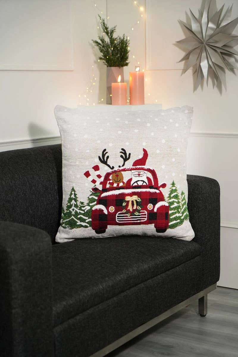 Merry Claus Caravan Jacquard Machine Woven Throw Pillow - 24" X 24" 7 Merry Claus Caravan Jacquard Machine Woven Throw Pillow - 24" X 24" - Image 5