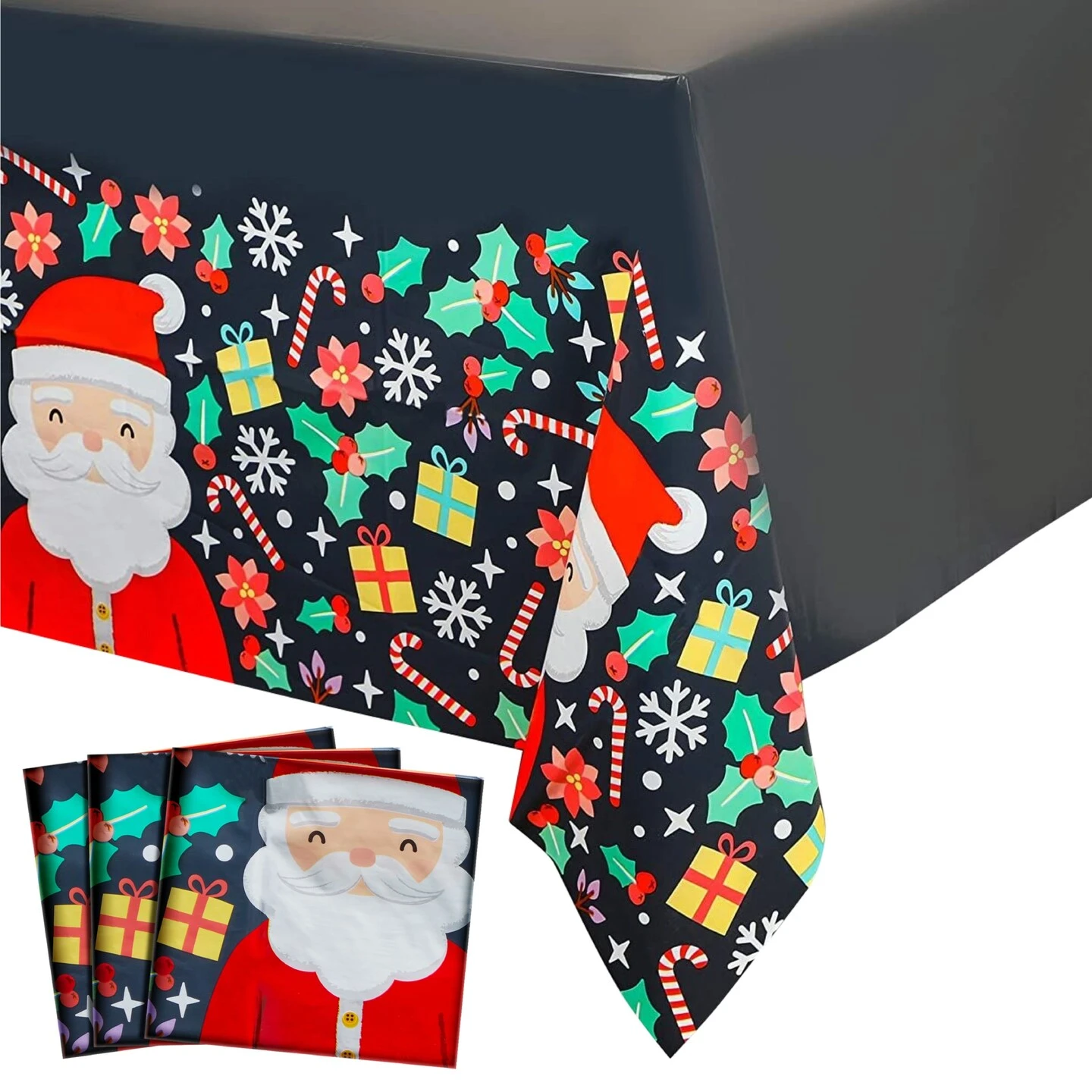 Blue Panda 3 Pack Santa Claus Plastic Tablecloths For Christmas Party Supplies, 54 X 108 Inch Rectangular Xmas Holiday Table Covers, Fun Festive Christmas Party Decorations Black 3 Blue Panda 3 Pack Santa Claus Plastic Tablecloths For Christmas Party Supplies, 54 X 108 Inch Rectangular Xmas Holiday Table Covers, Fun Festive Christmas Party Decorations Black