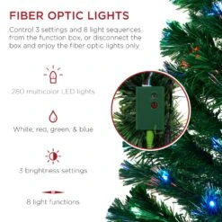 Best Choice Products Pre-Lit Fiber Optic Artificial Pine Christmas Tree W/ Multicolored LED Lights, 8 Sequences -Northlight Shop 317717235103664