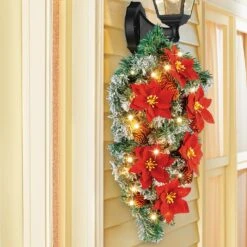 Collections Etc LED Lighted Poinsettia Pine Swag With 6-Hour Timer 9 Collections Etc LED Lighted Poinsettia Pine Swag With 6-Hour Timer -Northlight Shop 338859401844656 1