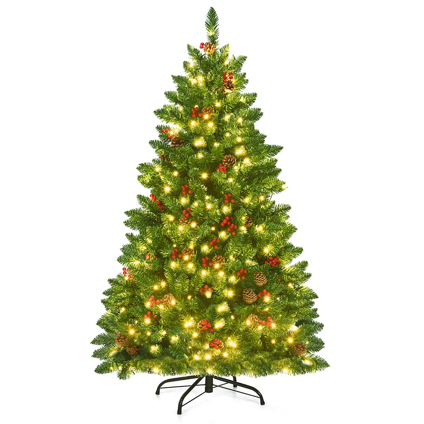 Costway 4.5Ft Pre-lit Hinged Christmas Tree W/ Pine Cones Red Berries And 300 LED Lights 15 Costway 4.5Ft Pre-lit Hinged Christmas Tree W/ Pine Cones Red Berries And 300 LED Lights - Image 13
